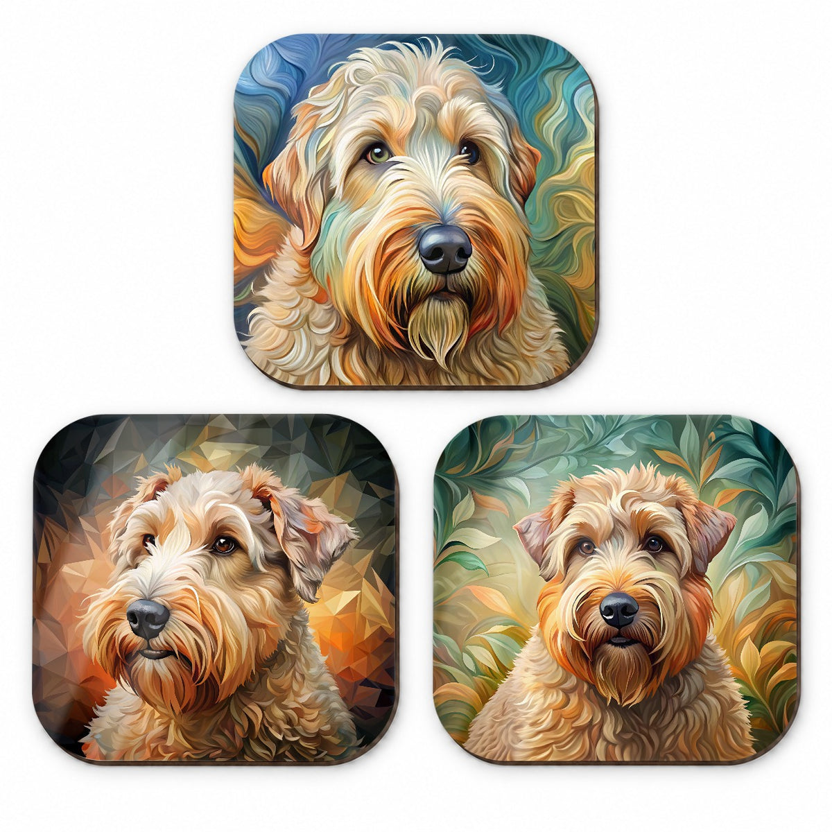 Soft Coated Wheaten Terrier Dog Abstract Art Fridge Magnet Set