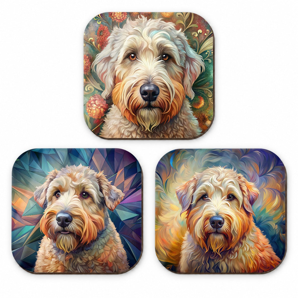 Soft Coated Wheaten Terrier Dog French Art Fridge Magnet Set