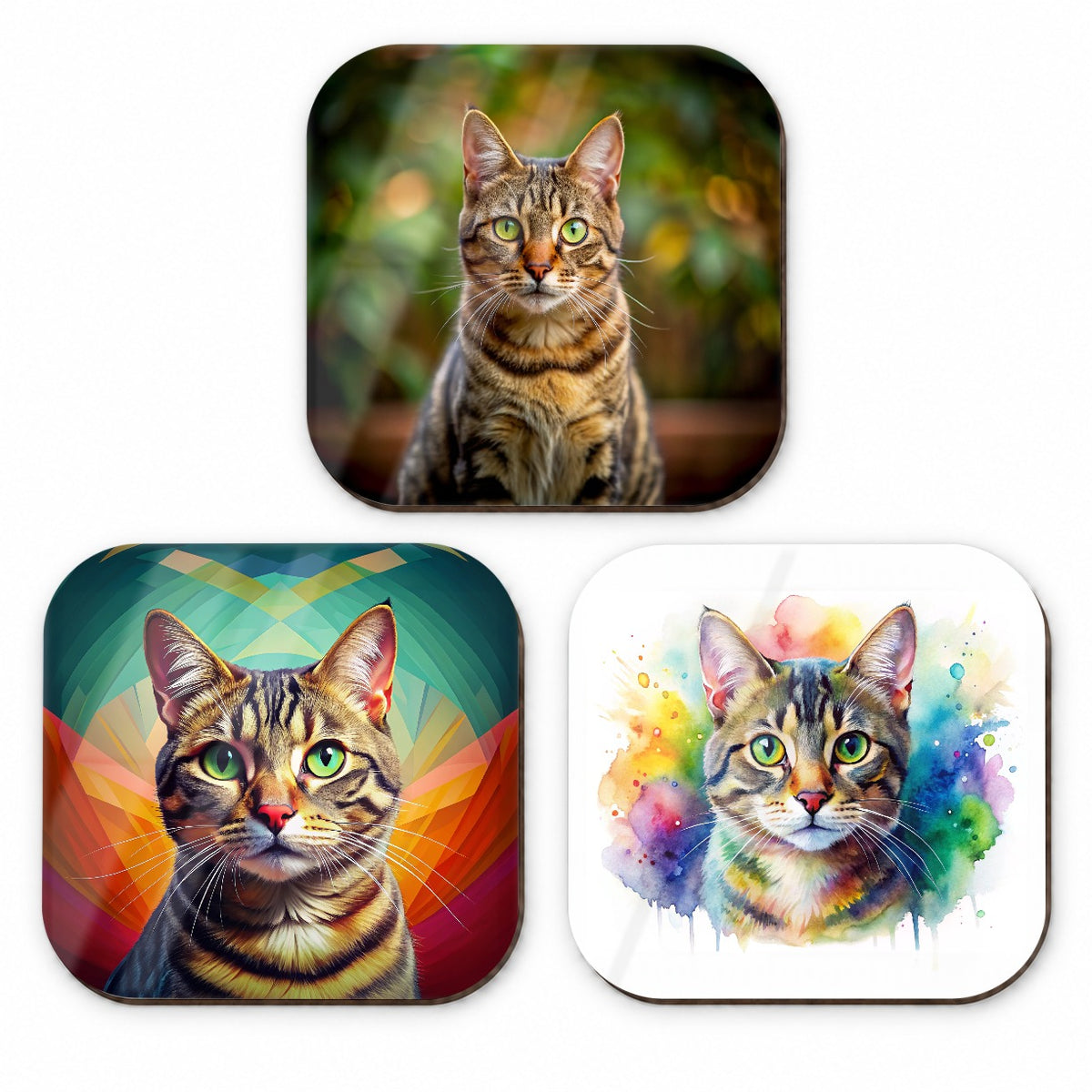 Tabby Cat Modern Photo Art Fridge Magnet Set
