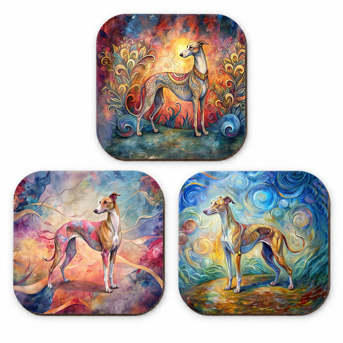 Whippet Dog French Art Fridge Magnet Set