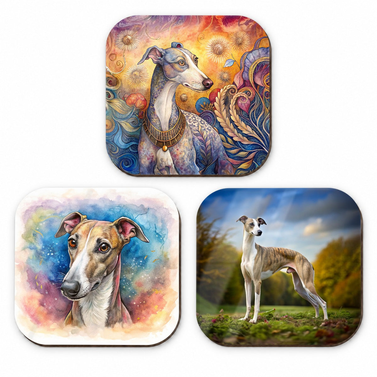 Whippet Dog Photo Illustration Fridge Magnet Set