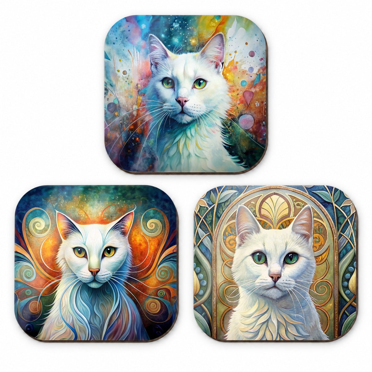 White Cat Abstract Art Fridge Magnet Set