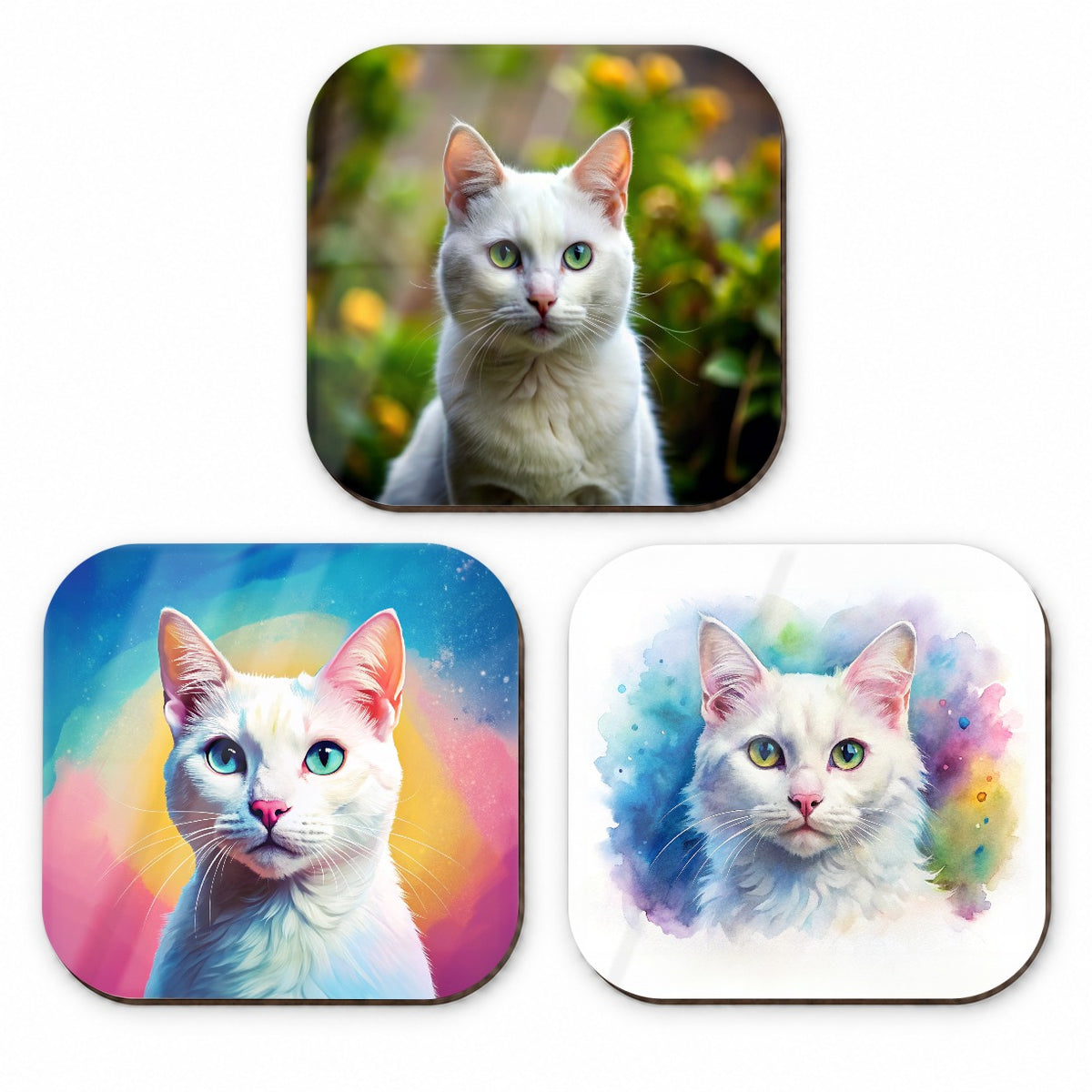 White Cat Modern Photo Art Fridge Magnet Set