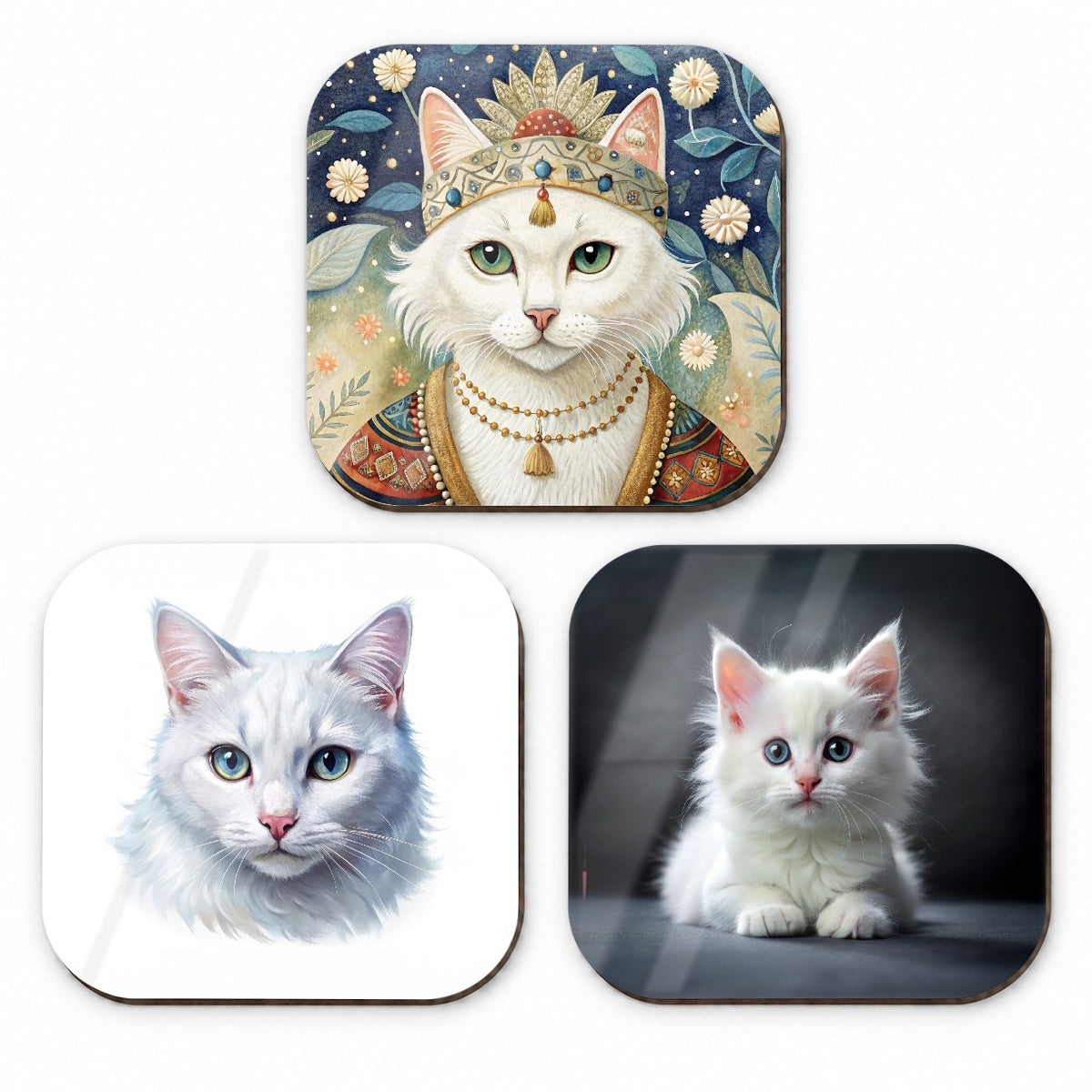 White Cat Photo Illustration Fridge Magnet Set