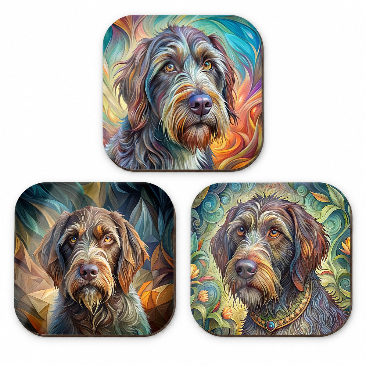 Wirehaired Pointing Griffon Dog Abstract Art Fridge Magnet Set