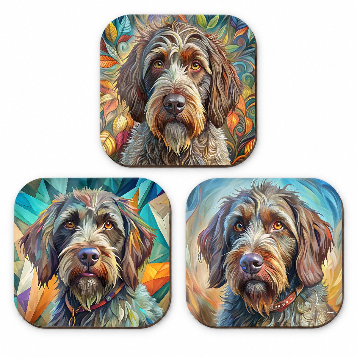 Wirehaired Pointing Griffon Dog French Art Fridge Magnet Set