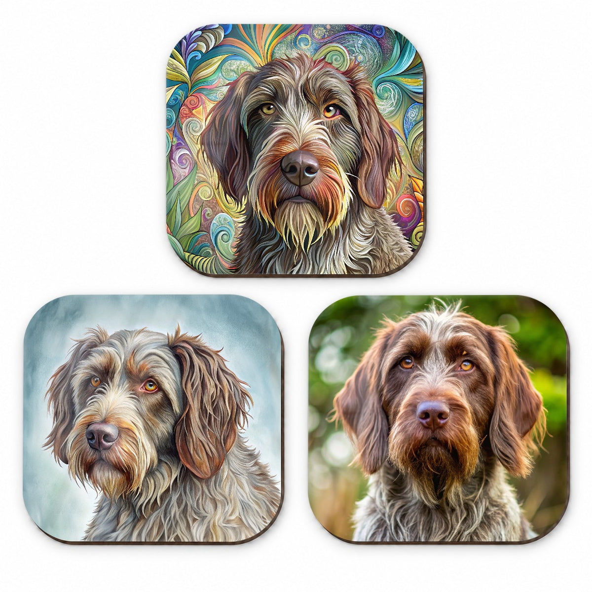 Wirehaired Pointing Griffon Dog Photo Illustration Fridge Magnet Set