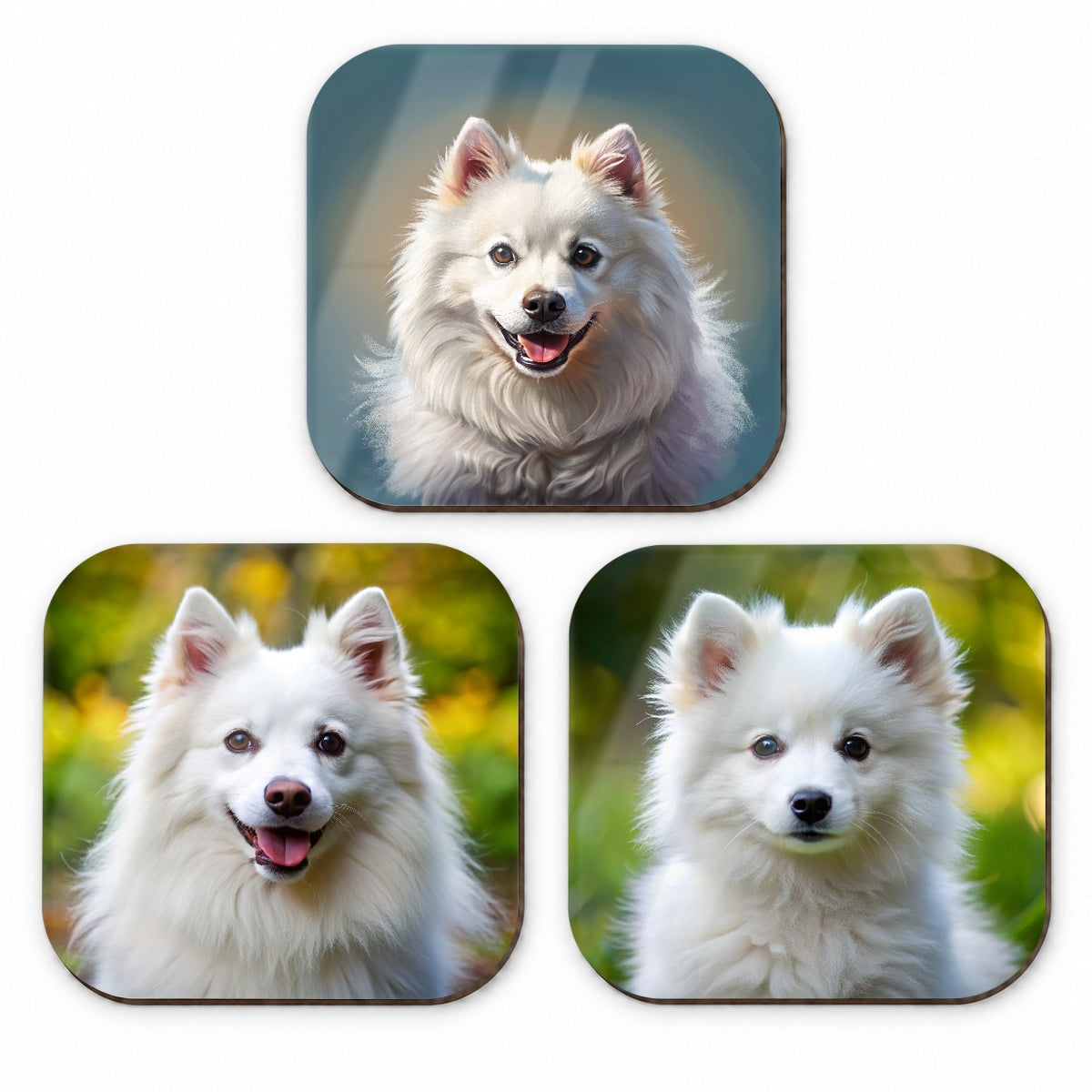 American Eskimo Dog Photo Illustration Fridge Magnet Set