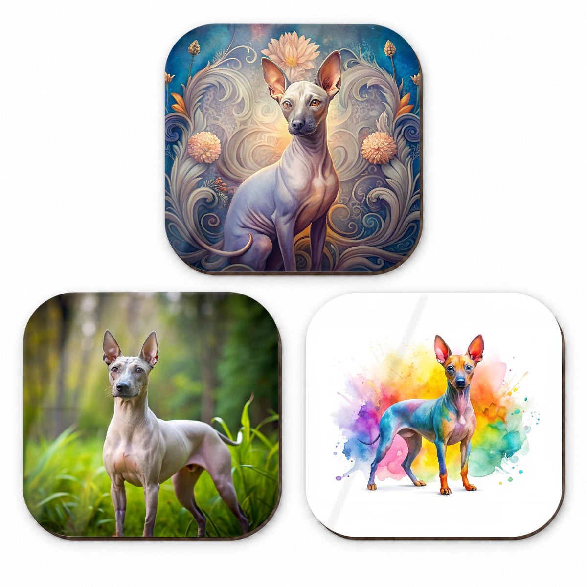 American Hairless Terrier Dog Modern Photo Art Fridge Magnet Set