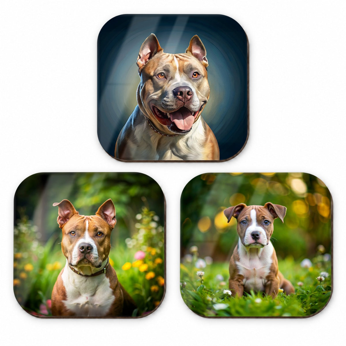 American Staffordshire Terrier Dog Photo Illustration Fridge Magnet Set