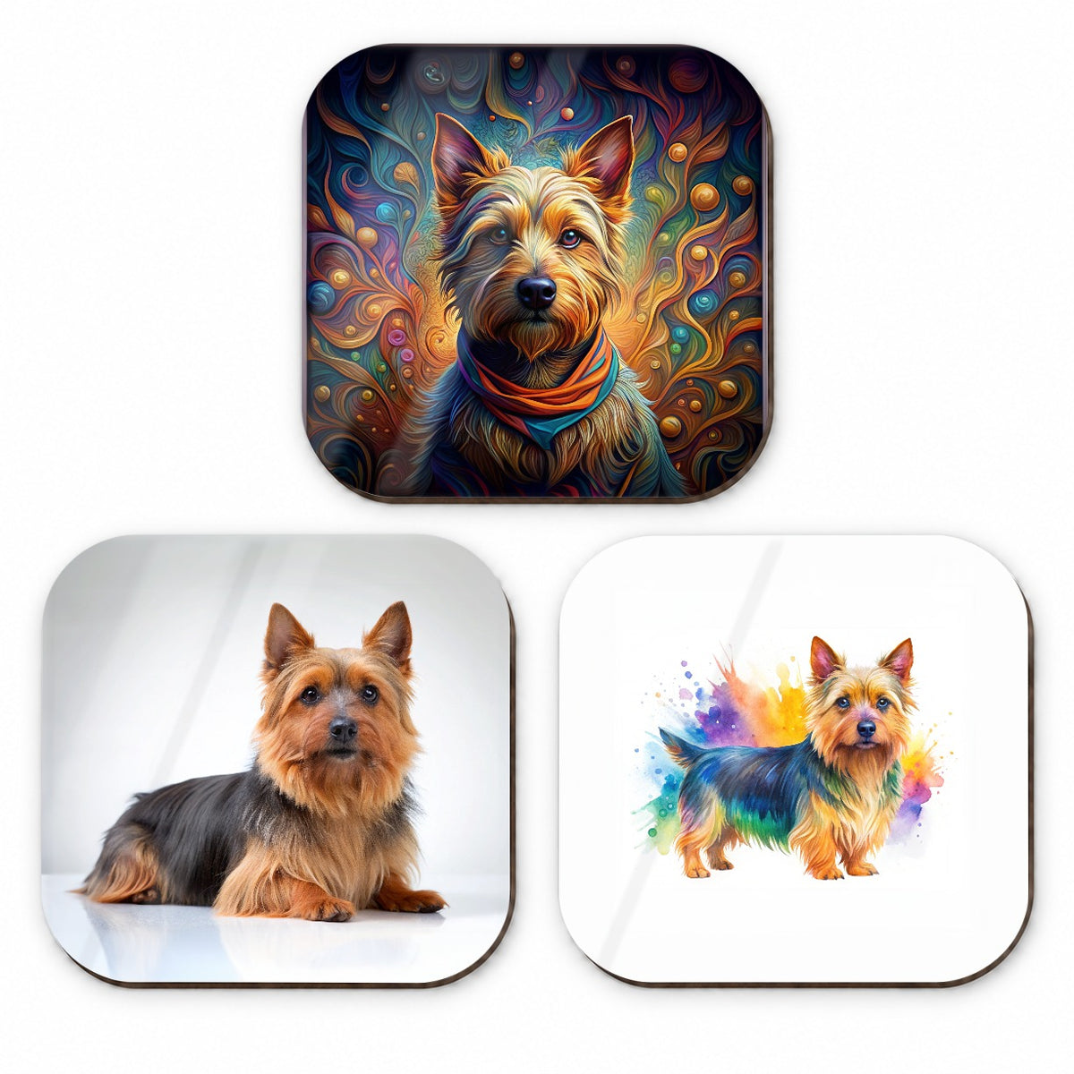 Australian Terrier Dog Modern Photo Art Fridge Magnet Set