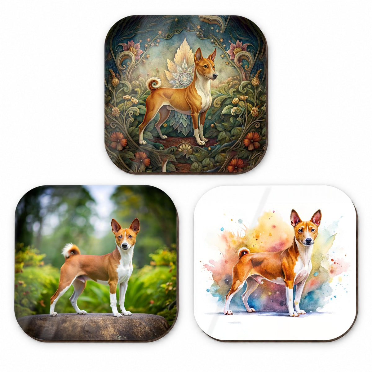 Basenji Dog Modern Photo Art Fridge Magnet Set