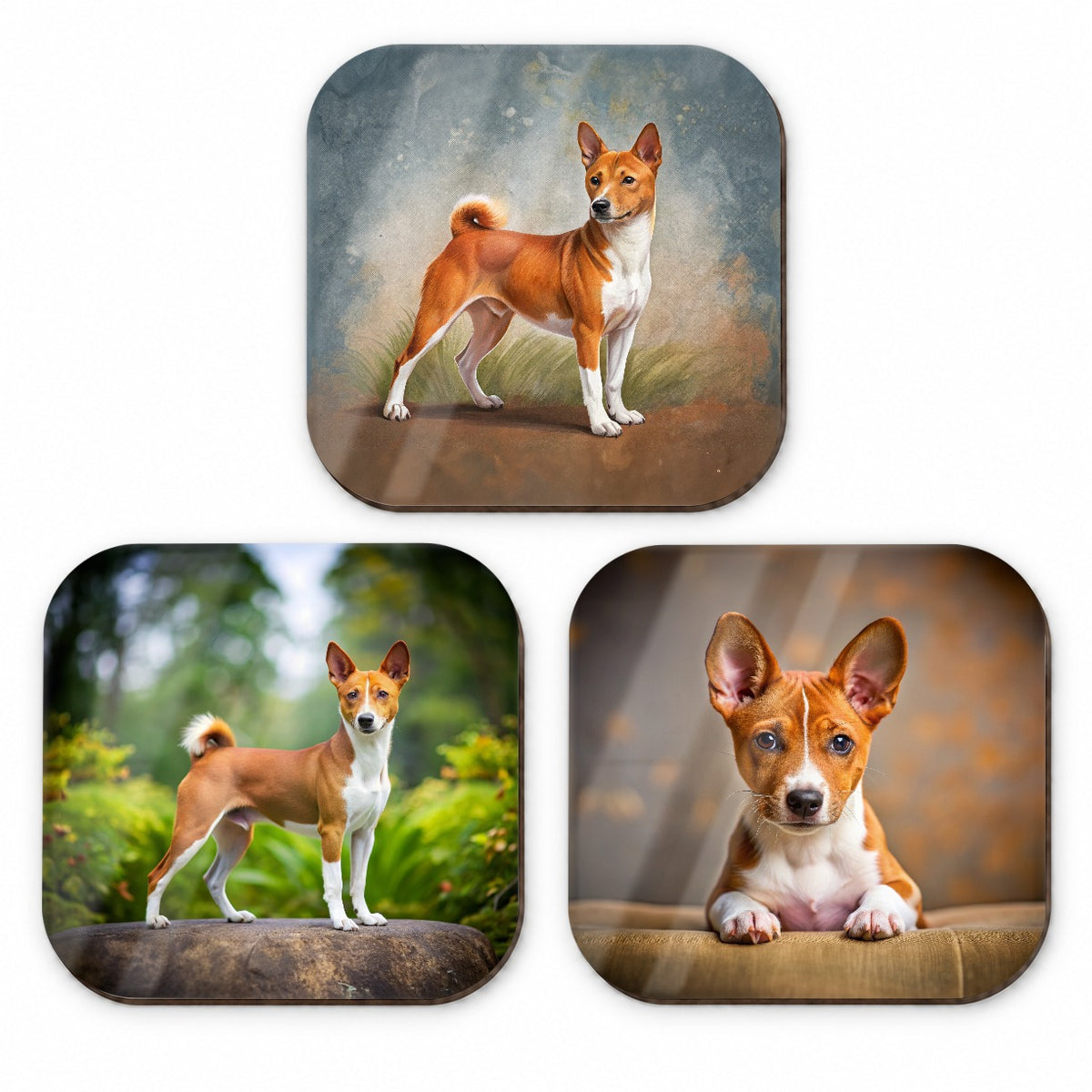Basenji Dog Photo Illustration Fridge Magnet Set