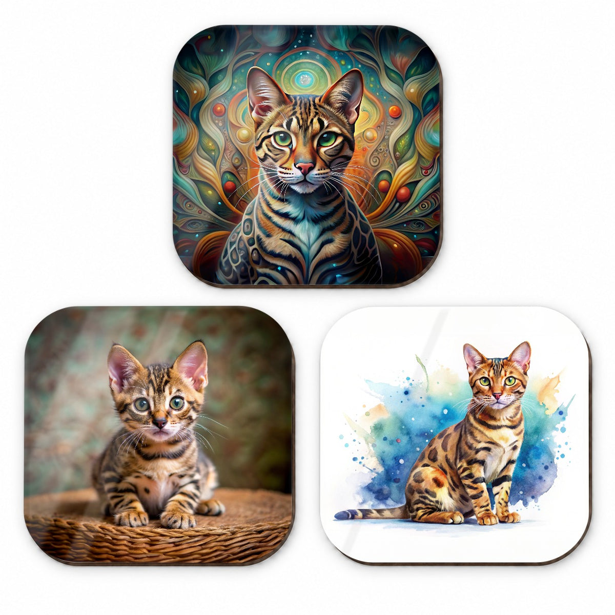 Bengal Cat Modern Photo Art Fridge Magnet Set