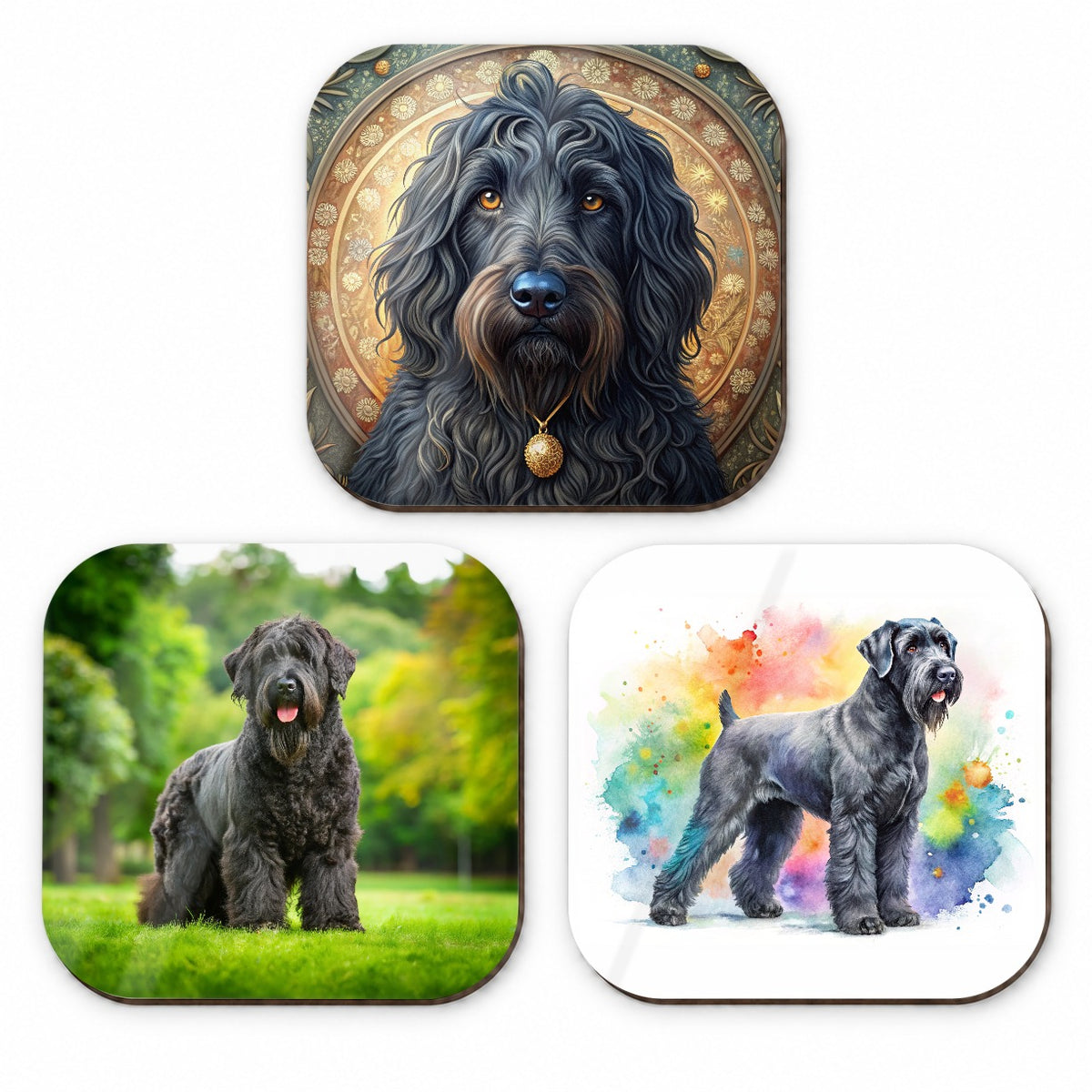 Black Russian Terrier Dog Modern Photo Art Fridge Magnet Set