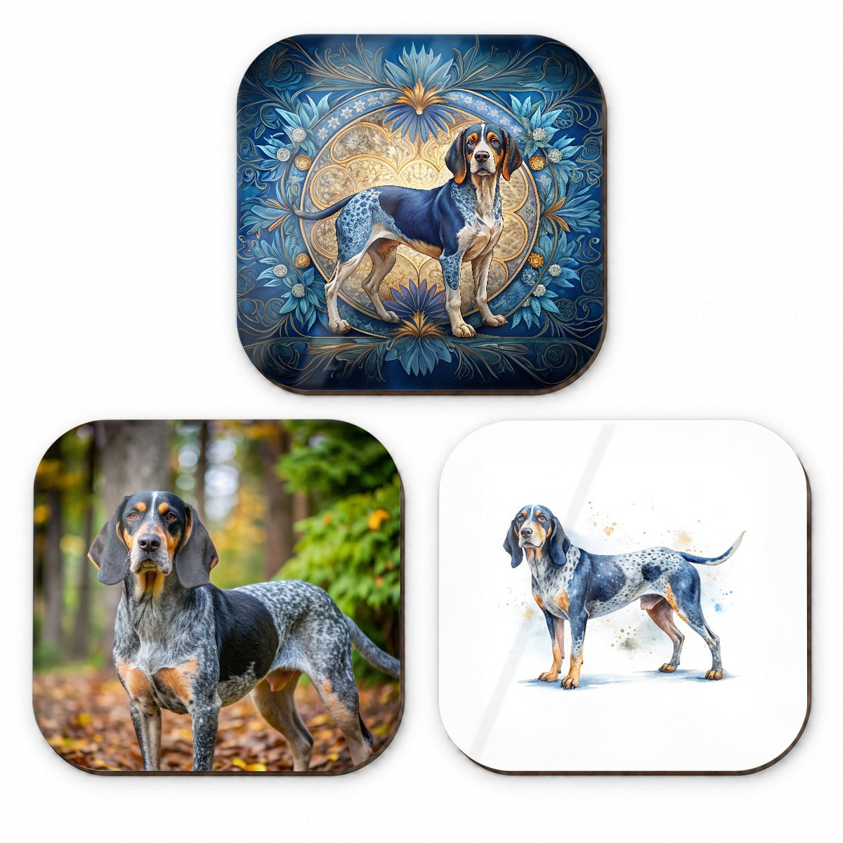 Bluetick Coonhound Dog Modern Photo Art Fridge Magnet Set