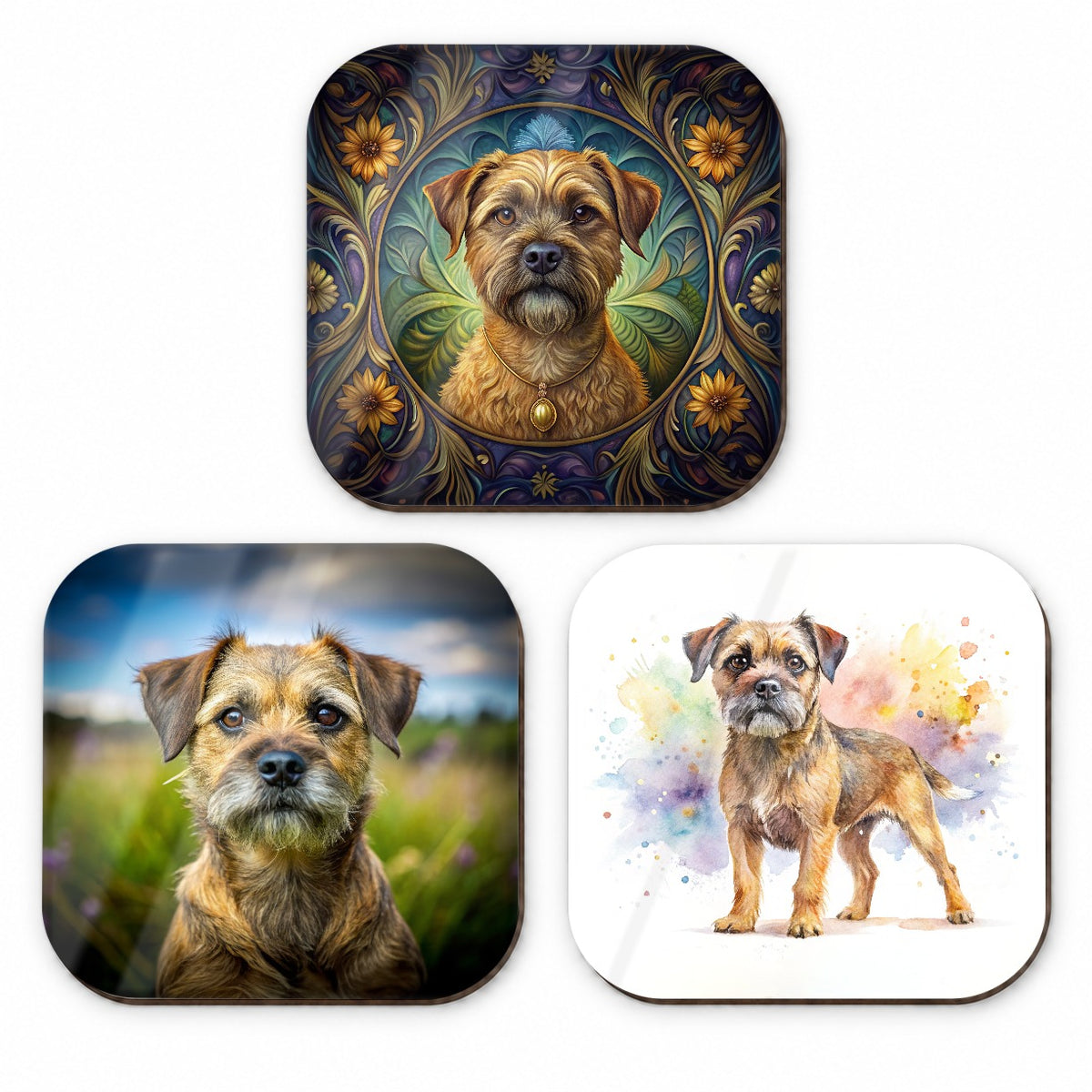 Border Terrier Dog Modern Photo Art Fridge Magnet Set