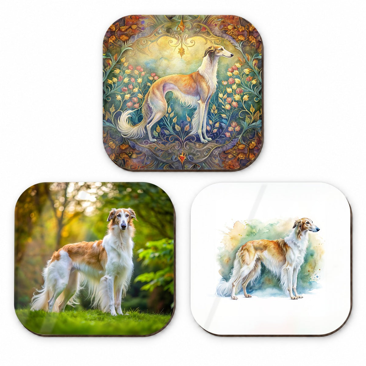 Borzoi Dog Modern Photo Art Fridge Magnet Set