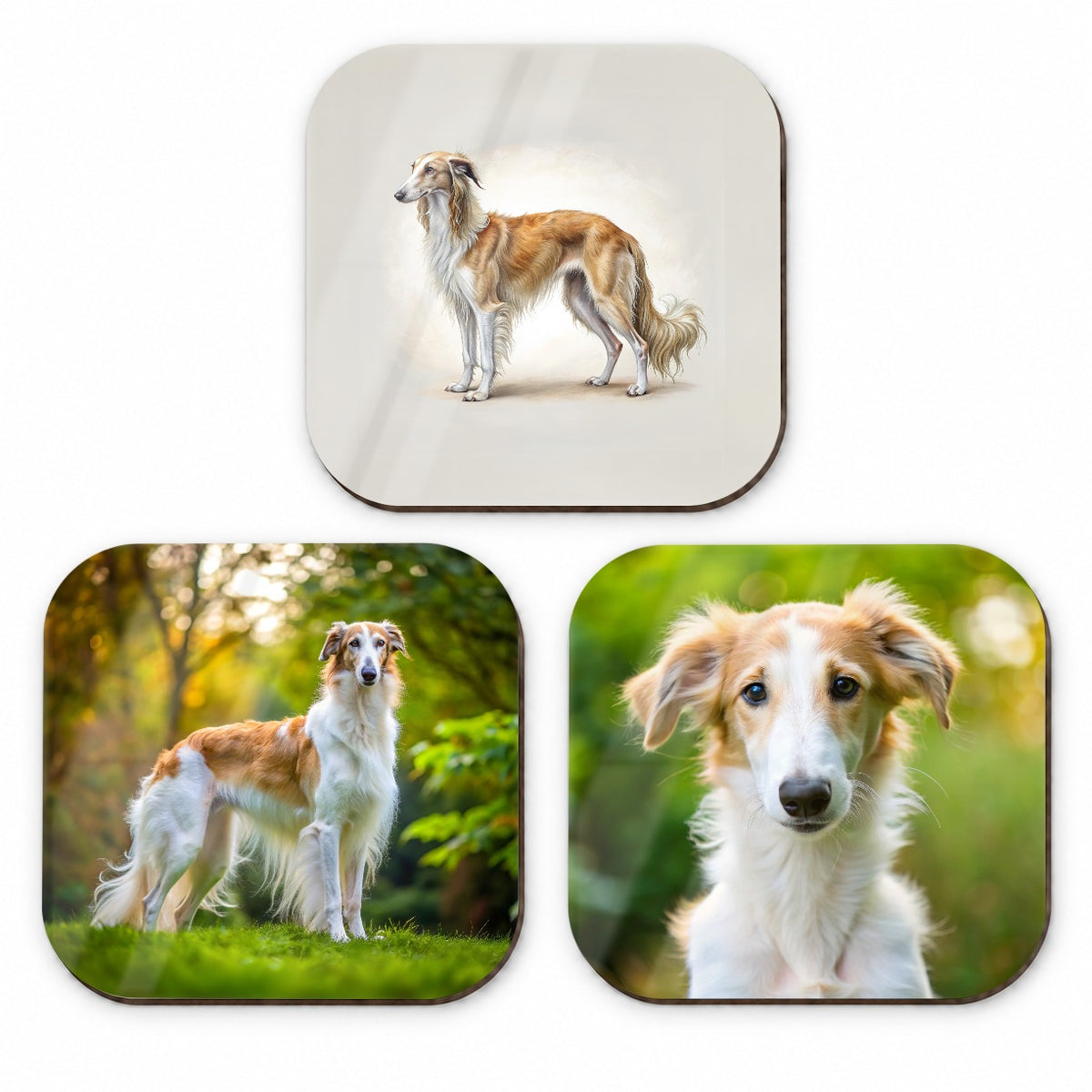Borzoi Dog Photo Illustration Fridge Magnet Set