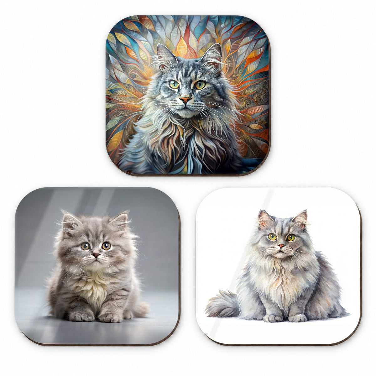 British Longhair Gray Cat Modern Photo Art Fridge Magnet Set