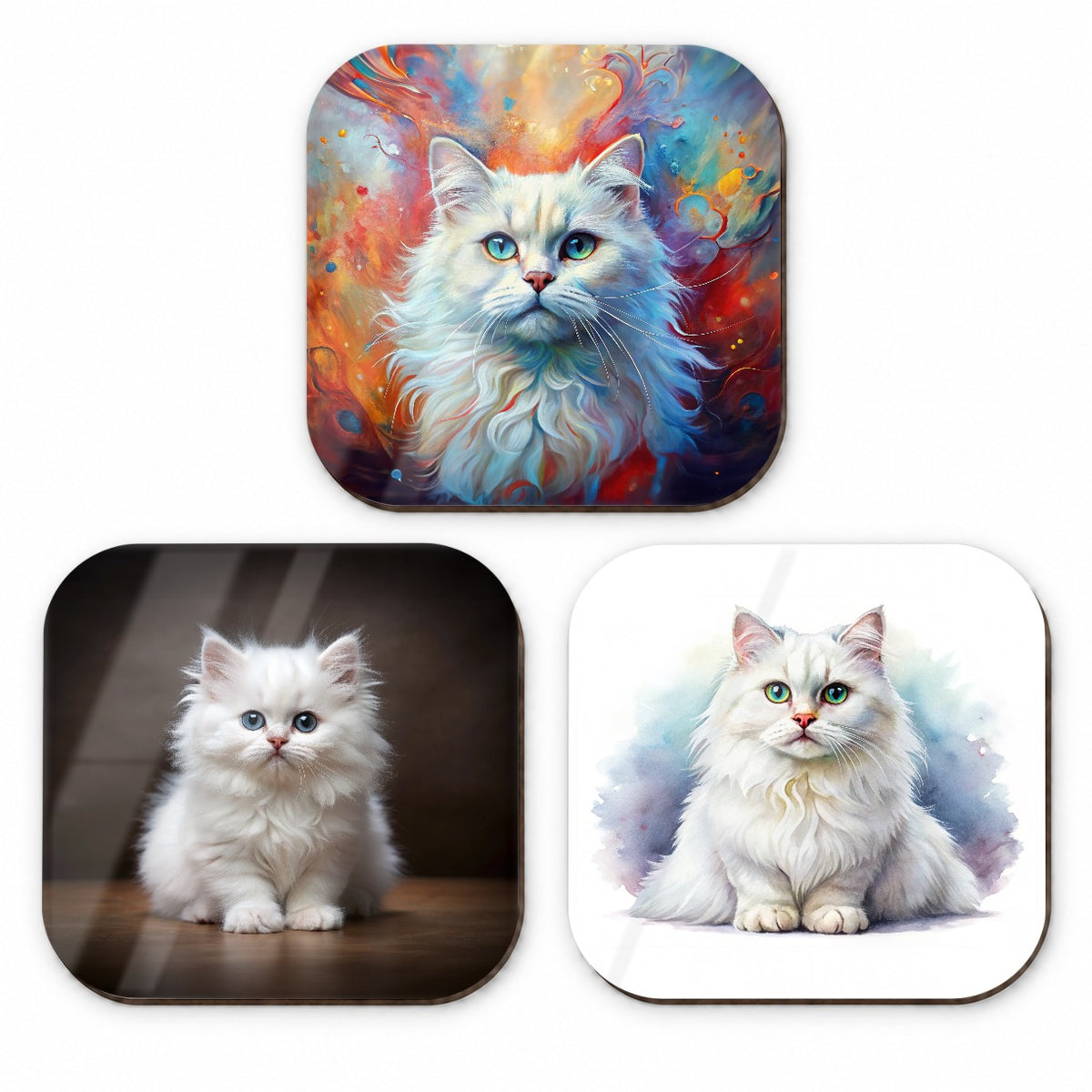 British Longhair White Cat Modern Photo Art Fridge Magnet Set