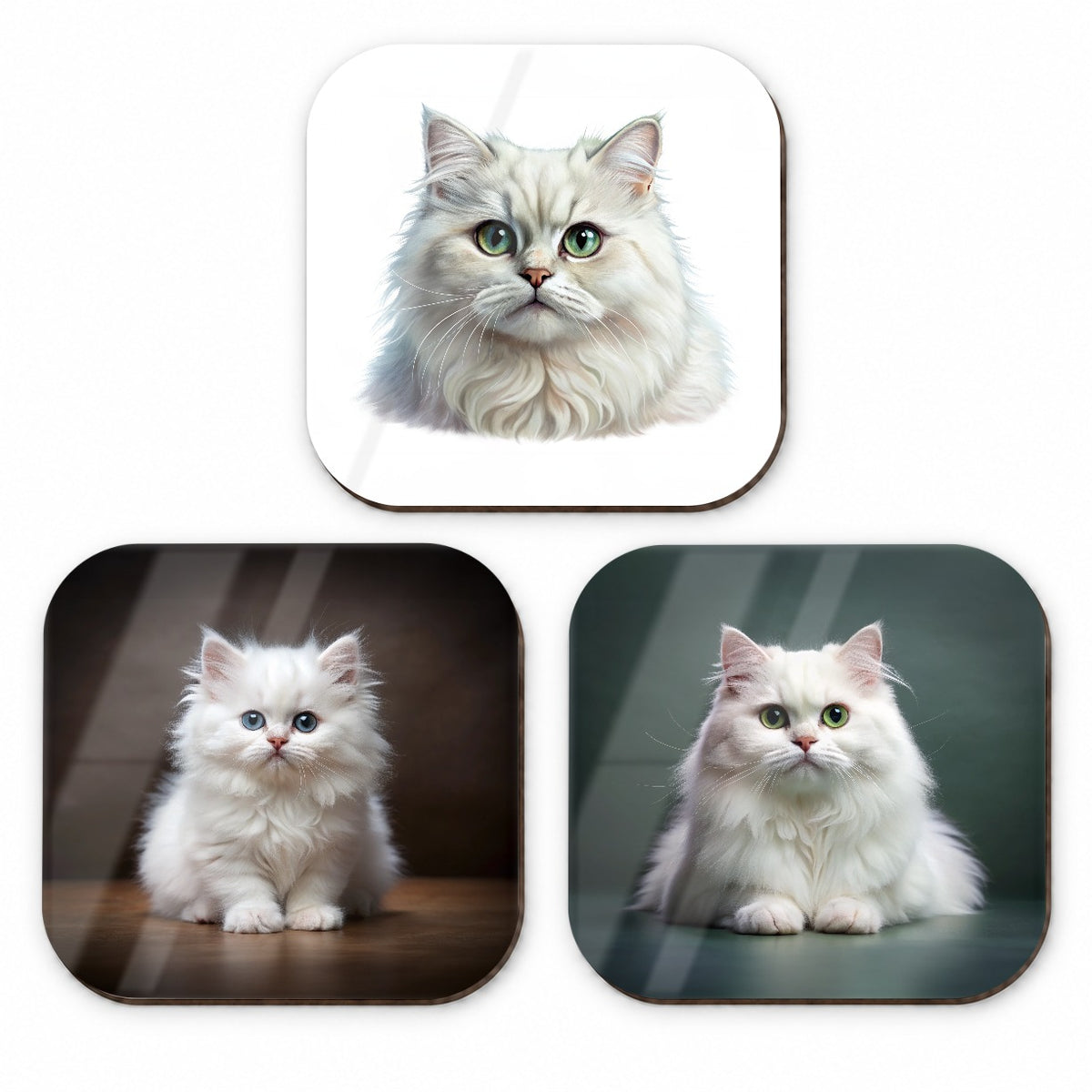British Longhair White Cat Photo Illustration Fridge Magnet Set