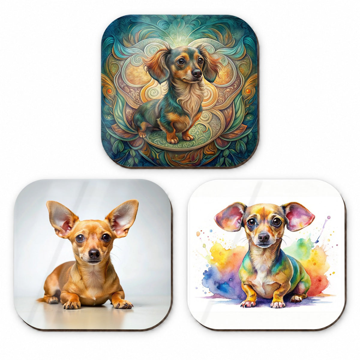 Chiweenie Dog Modern Photo Art Fridge Magnet Set