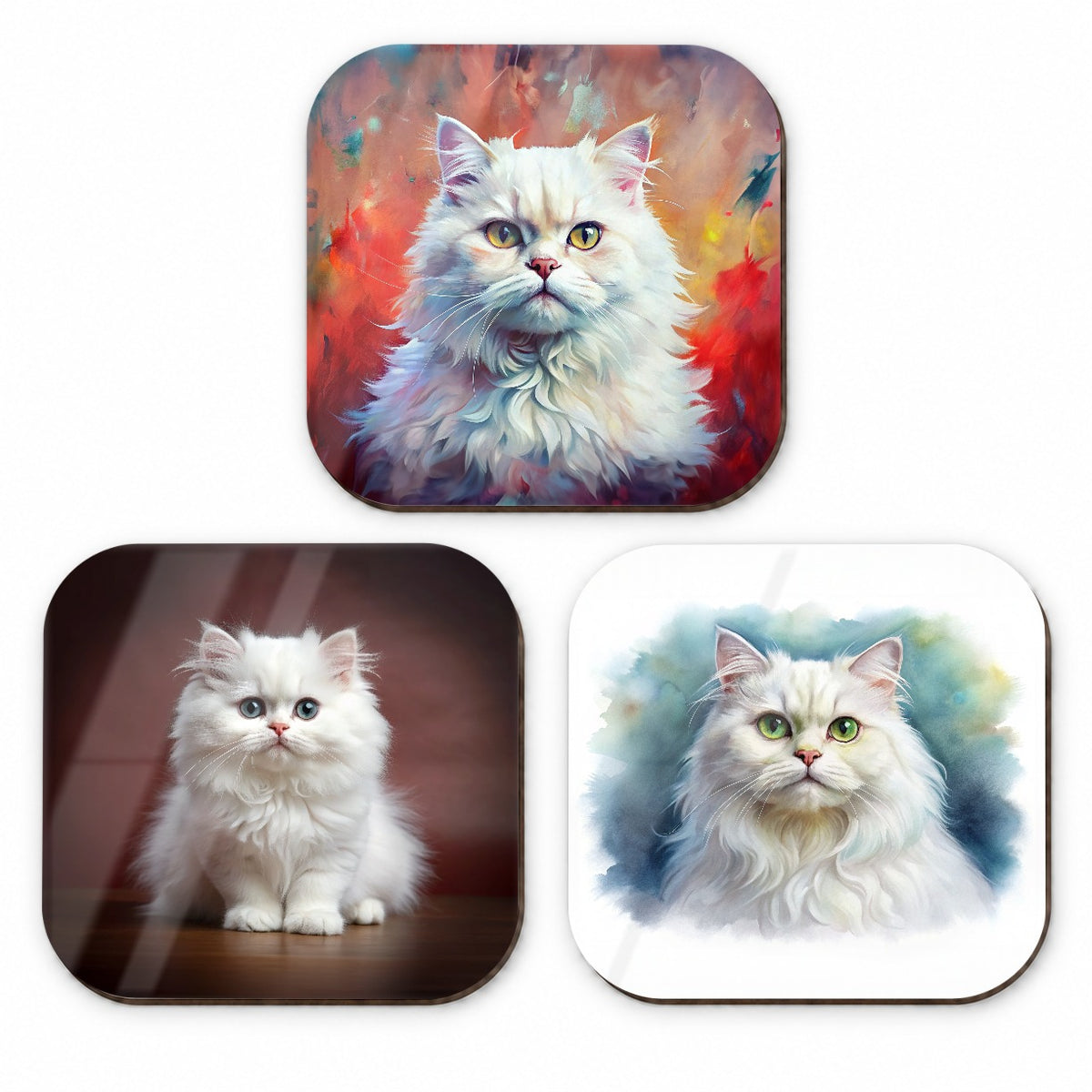 Classic Persian White Cat Modern Photo Art Fridge Magnet Set