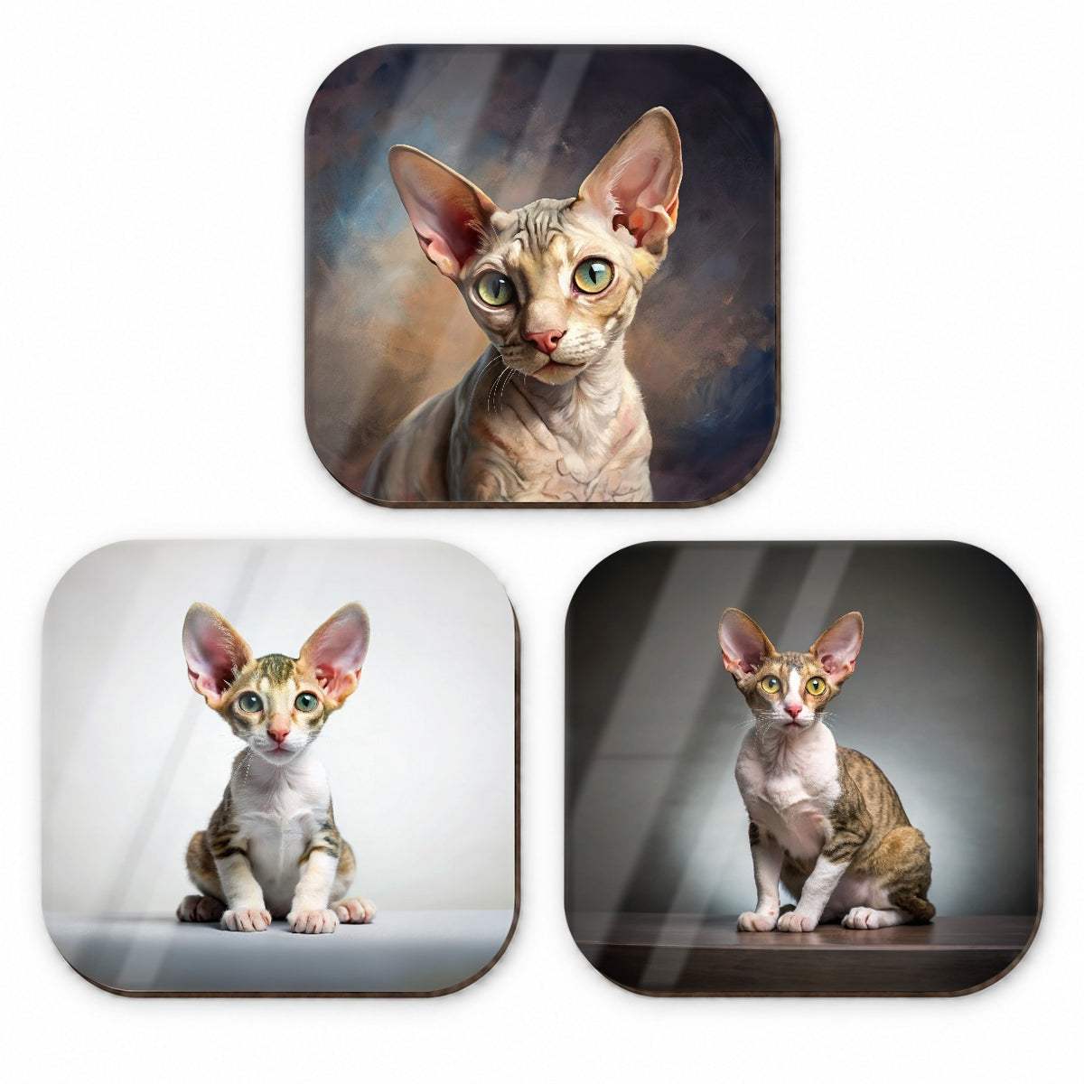 Cornish Rex Cat Photo Illustration Fridge Magnet Set