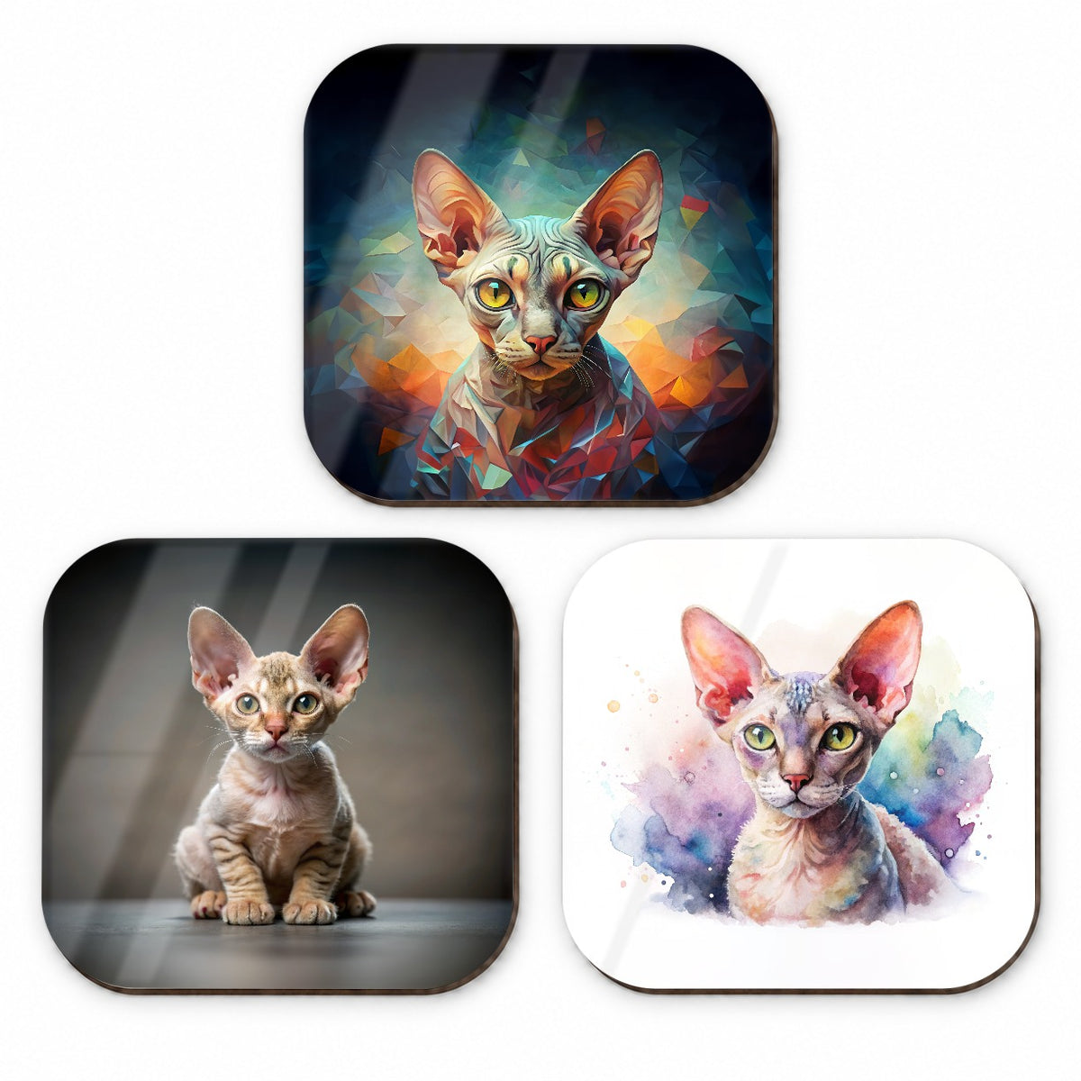Devon Rex Cat Modern Photo Art Fridge Magnet Set