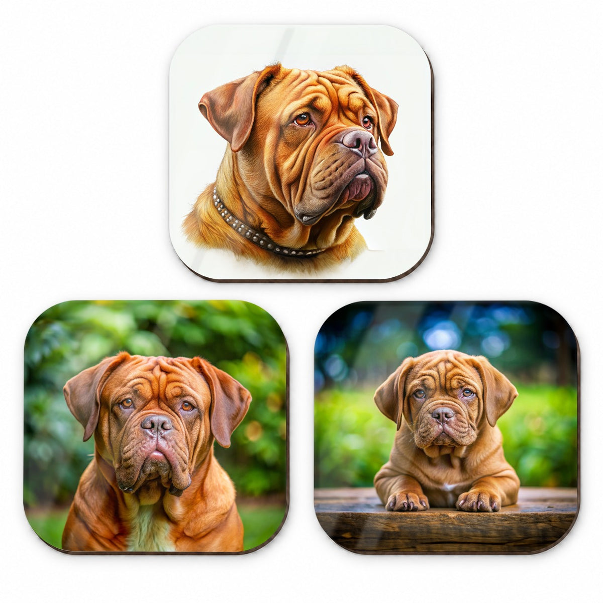 Dogues De Bordeaux Dog Photo Illustration Fridge Magnet Set