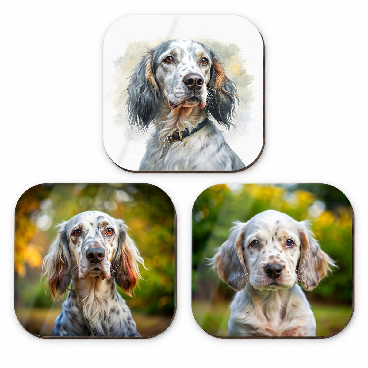English Setter Dog Photo Illustration Fridge Magnet Set