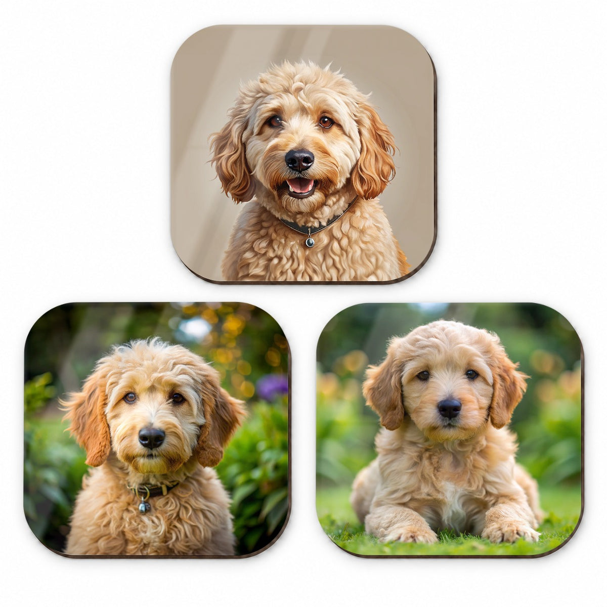 Goldendoodle Dog Photo Illustration Fridge Magnet Set