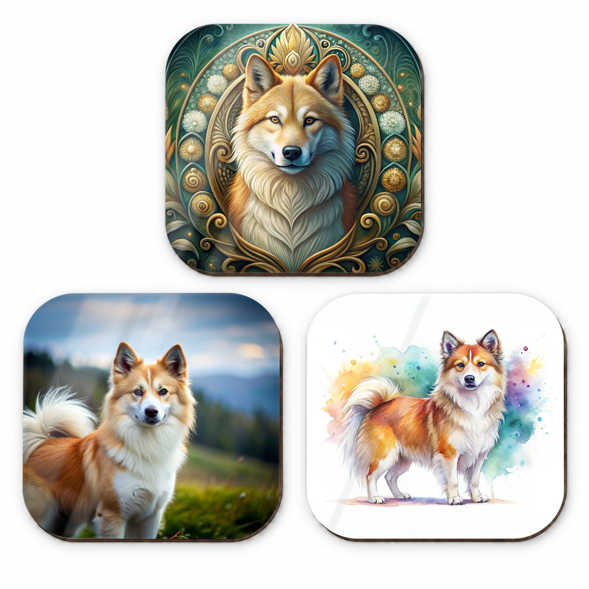 Icelandic Sheepdog Dog Modern Photo Art Fridge Magnet Set