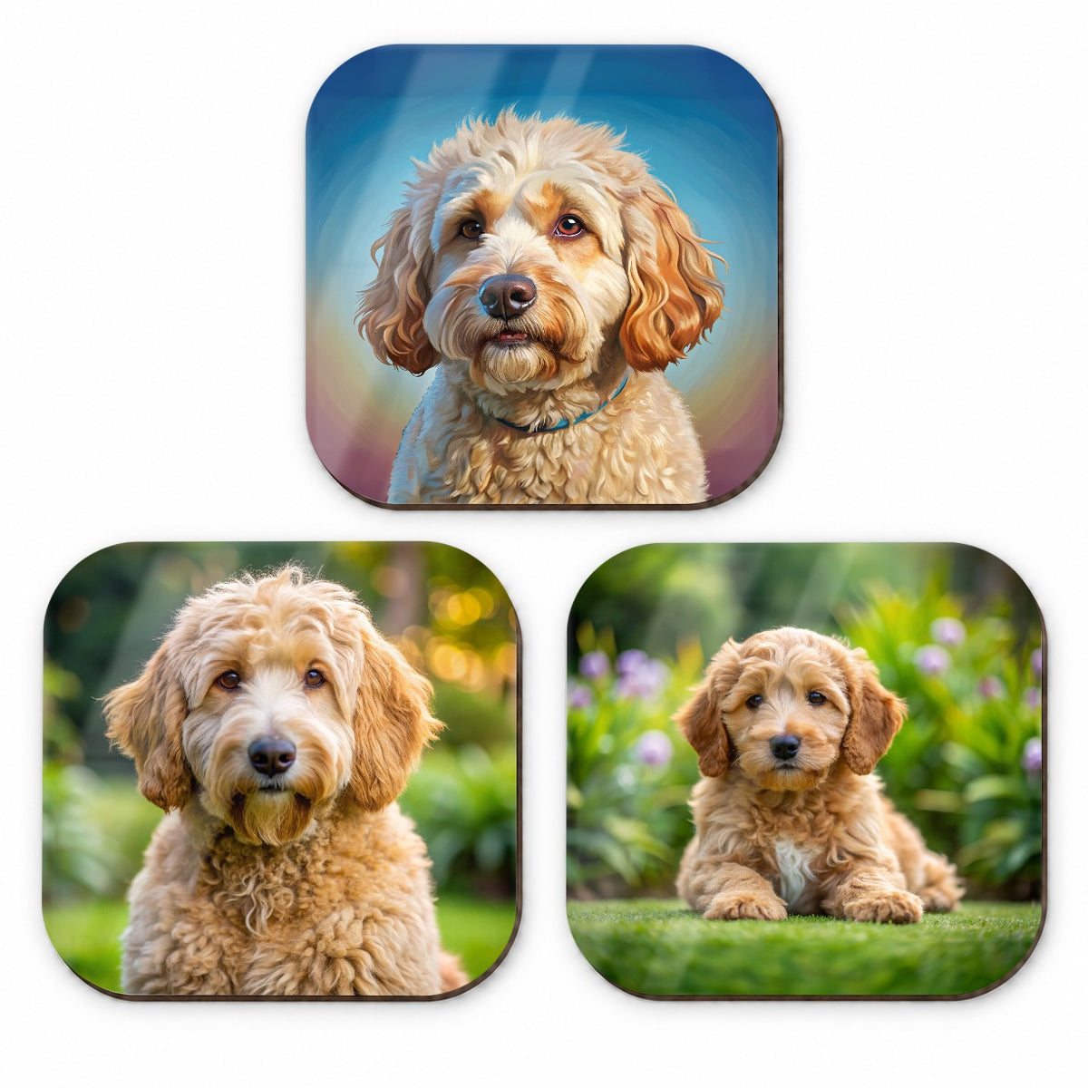 Labradoodle Dog Photo Illustration Fridge Magnet Set