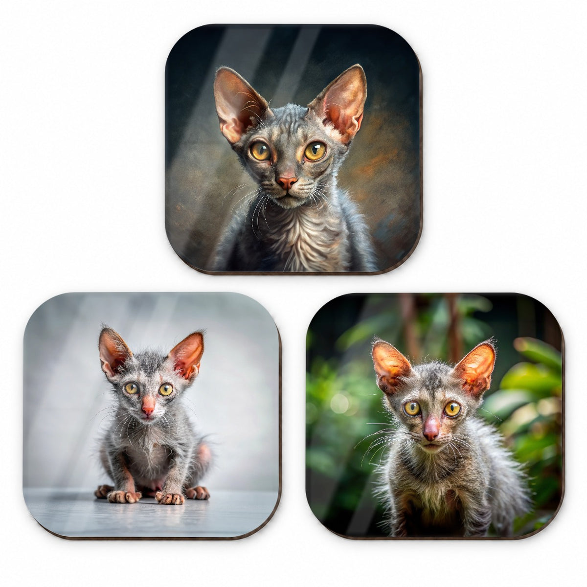 Lykoi Wolf Cat Photo Illustration Fridge Magnet Set