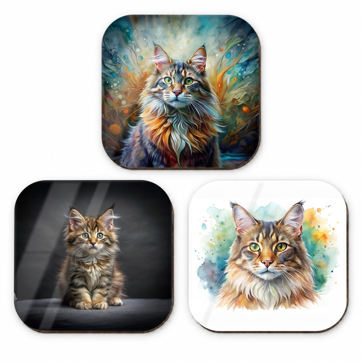 Maine Coon Cat Modern Photo Art Fridge Magnet Set