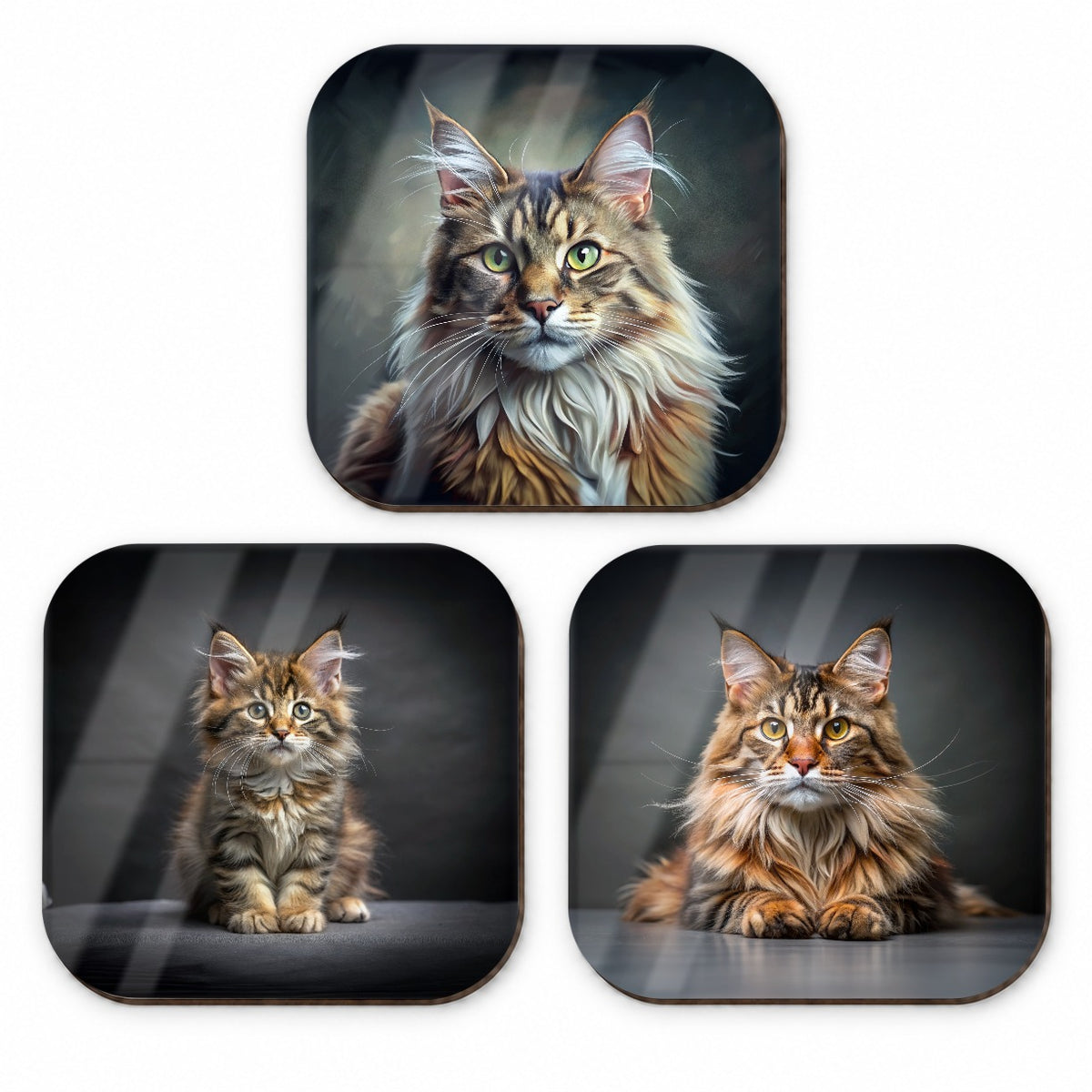 Maine Coon Cat Photo Illustration Fridge Magnet Set