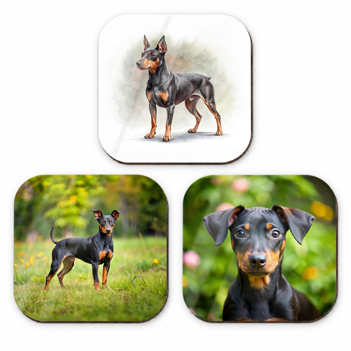 Manchester Terrier Dog Photo Illustration Fridge Magnet Set