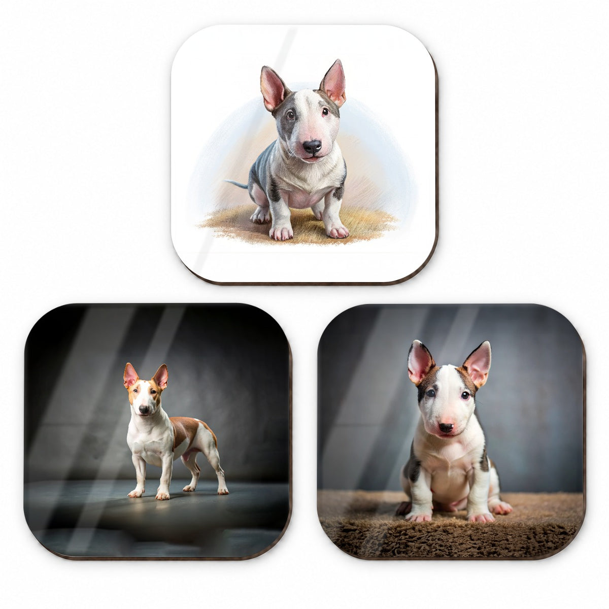 Miniature Bull Terrier Dog Photo Illustration Fridge Magnet Set