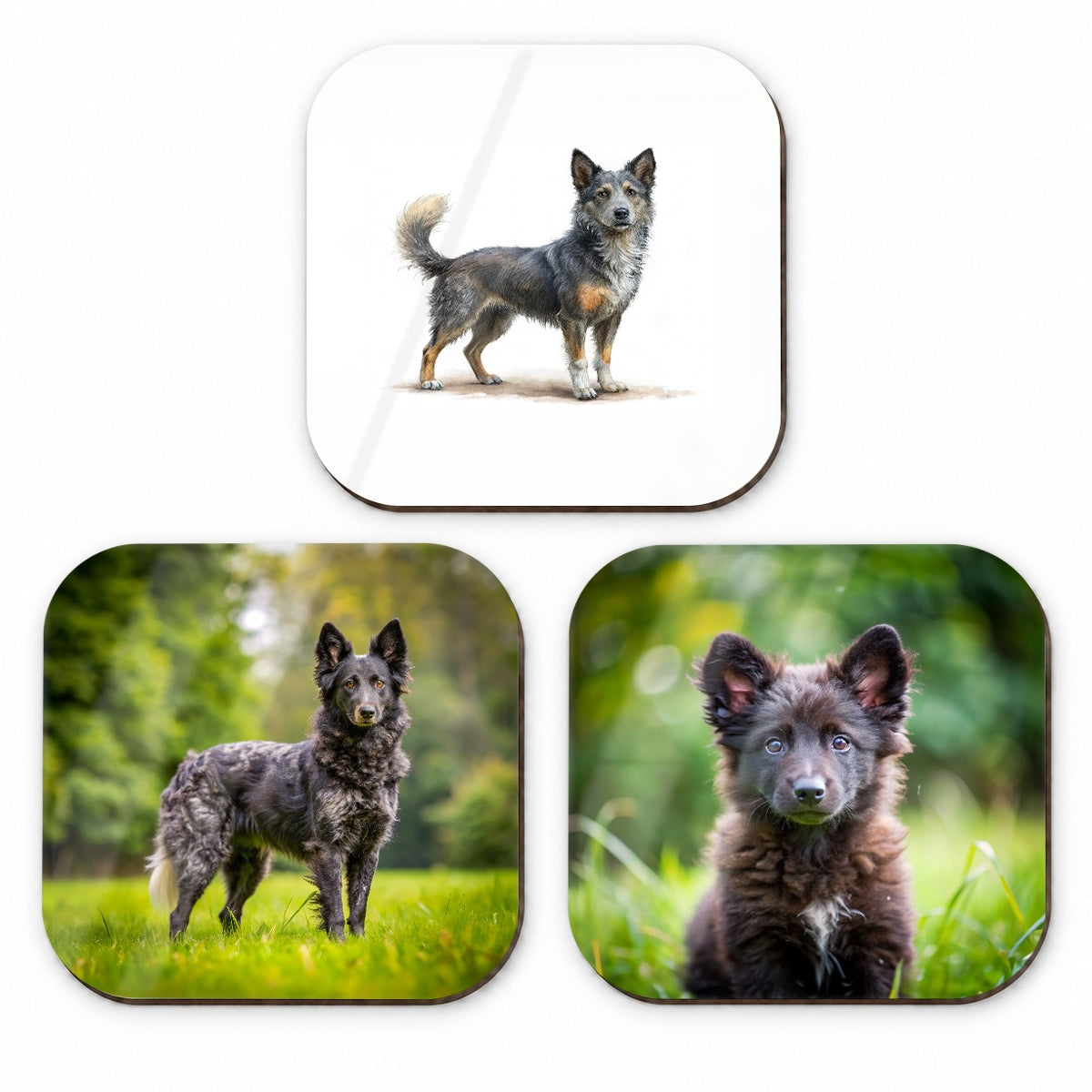 Mudi Dog Photo Illustration Fridge Magnet Set