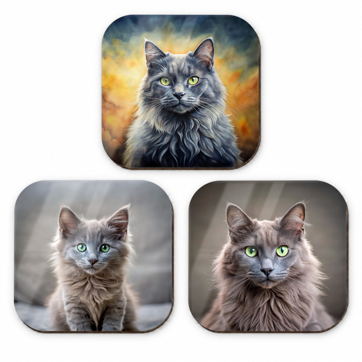 Nebelung Cat Photo Illustration Fridge Magnet Set