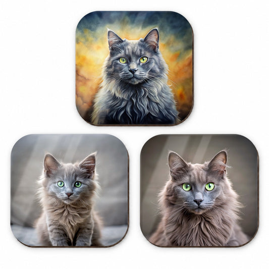 Nebelung Cat Photo Illustration Fridge Magnet Set