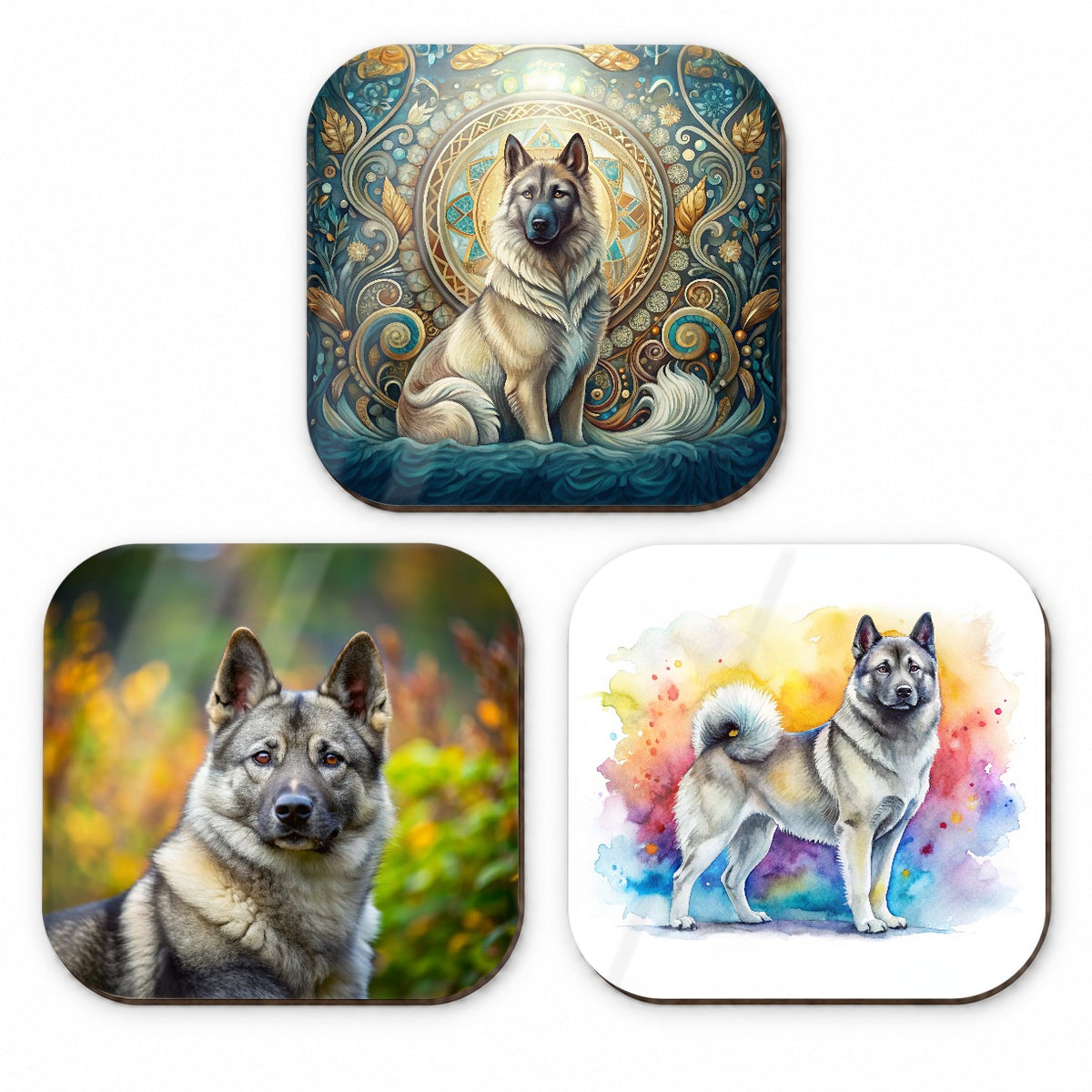 Norwegian Elkhound Dog Modern Photo Art Fridge Magnet Set