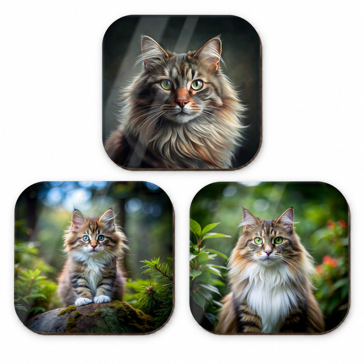 Norwegian Forest Cat Photo Illustration Fridge Magnet Set