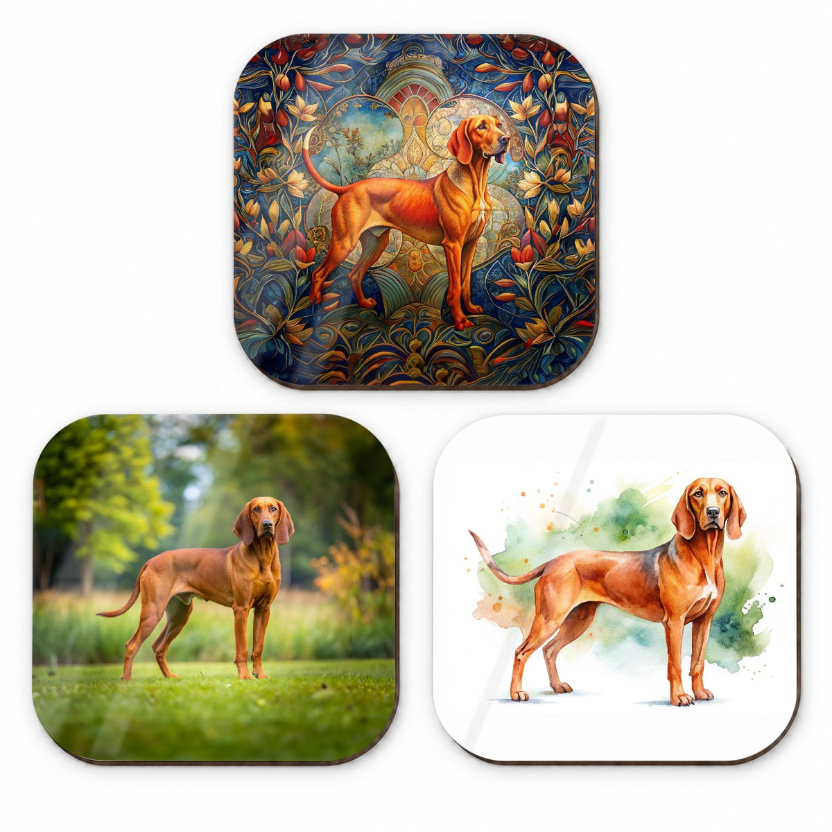 Redbone Coonhound Dog Modern Photo Art Fridge Magnet Set