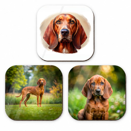Redbone Coonhound Dog Photo Illustration Fridge Magnet Set