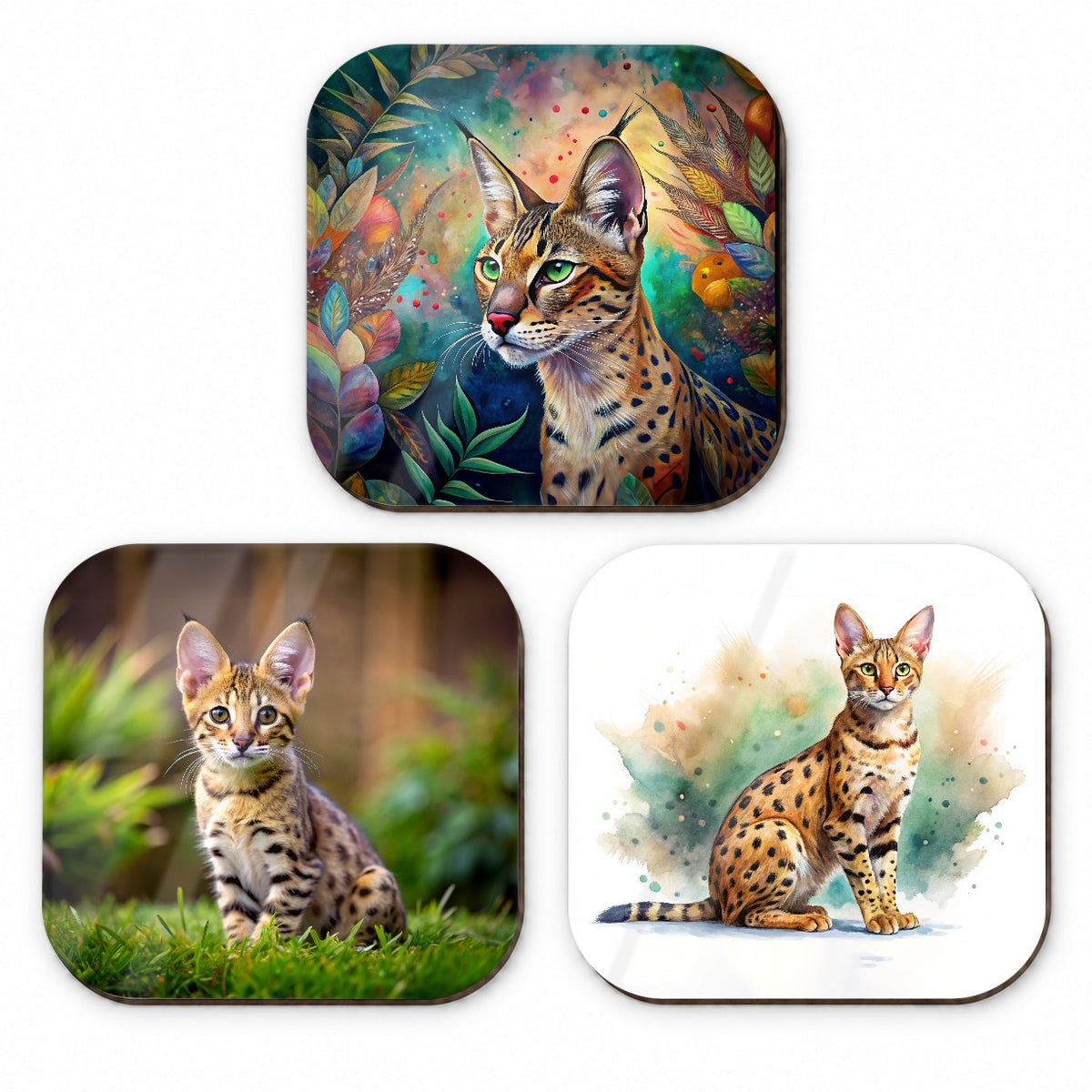 Savannah Cat Modern Photo Art Fridge Magnet Set