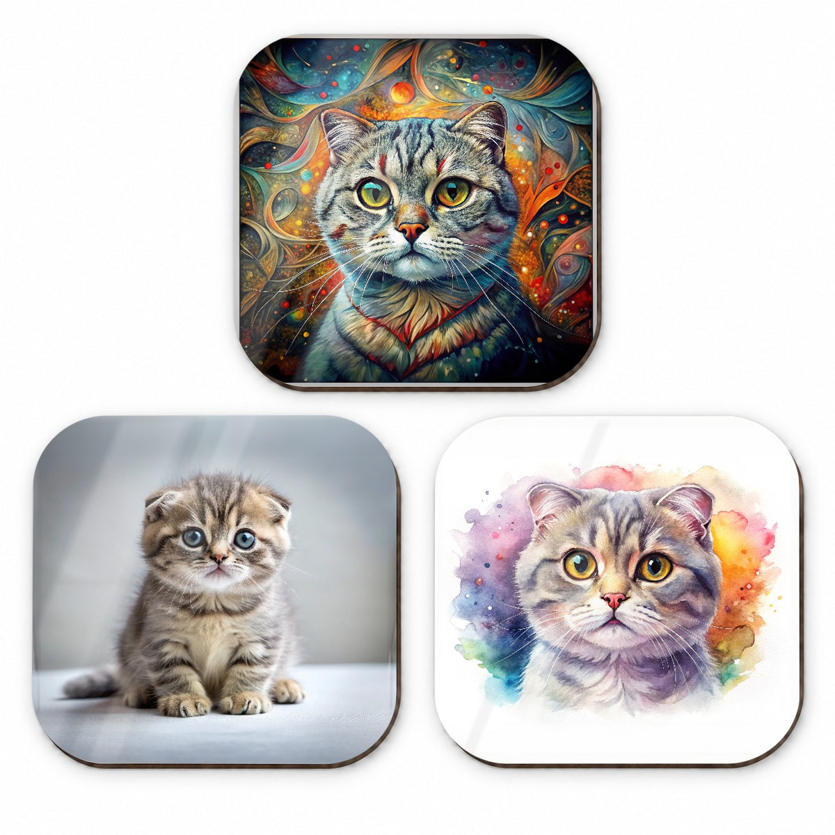 Scottish Fold Cat Modern Photo Art Fridge Magnet Set
