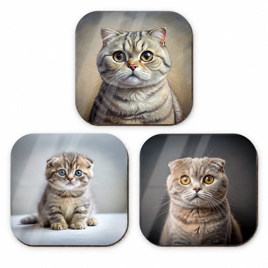 Scottish Fold Cat Photo Illustration Fridge Magnet Set